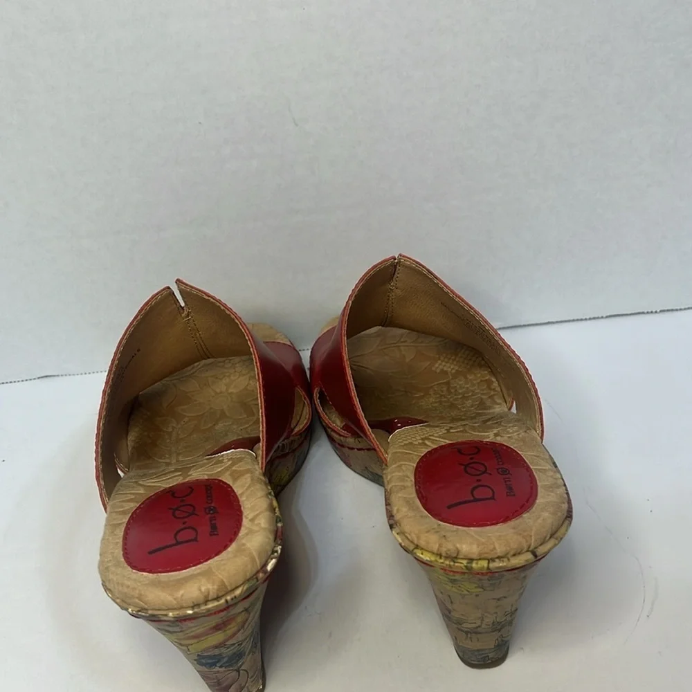 Boc Born Concepts Red‎ Floral Cork High Heel Wedges Size 6